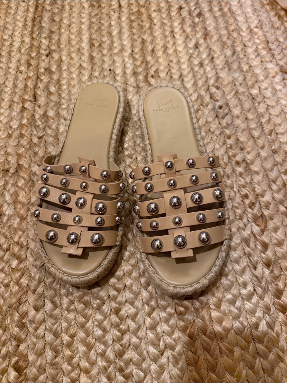 Marc Fisher Nude Studded Espadrille Slide Sandals